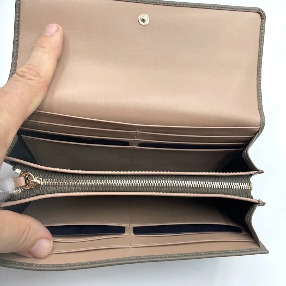 Bally Women's Gray Pebbled Miensa Leather long bifold flap wallet NWT. - Picture 5 of 14